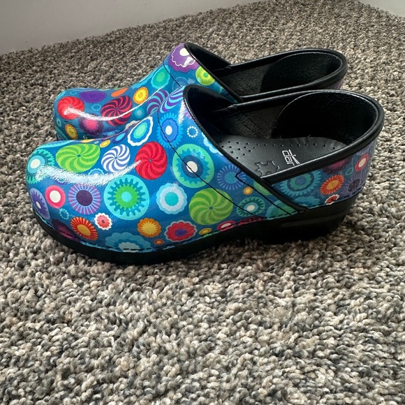 Dansko Blue Multicolor Patterned Clogs - Picture 2 of 2